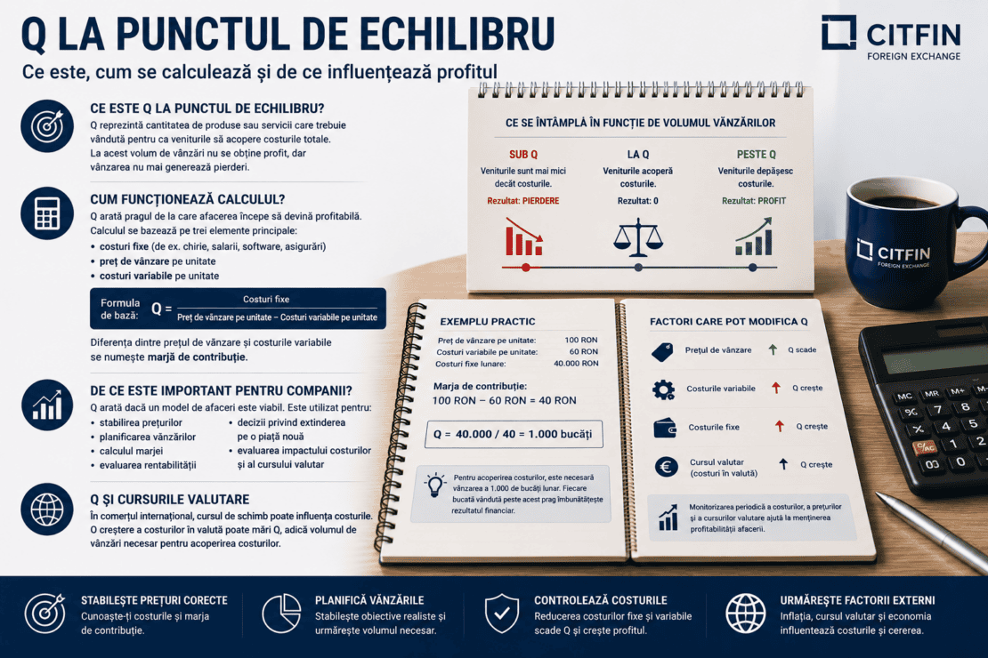 Pragul de rentabilitate Q arată câte unități trebuie vândute pentru a acoperi costurile. Aflați cum se calculează și de ce influențează profitul.